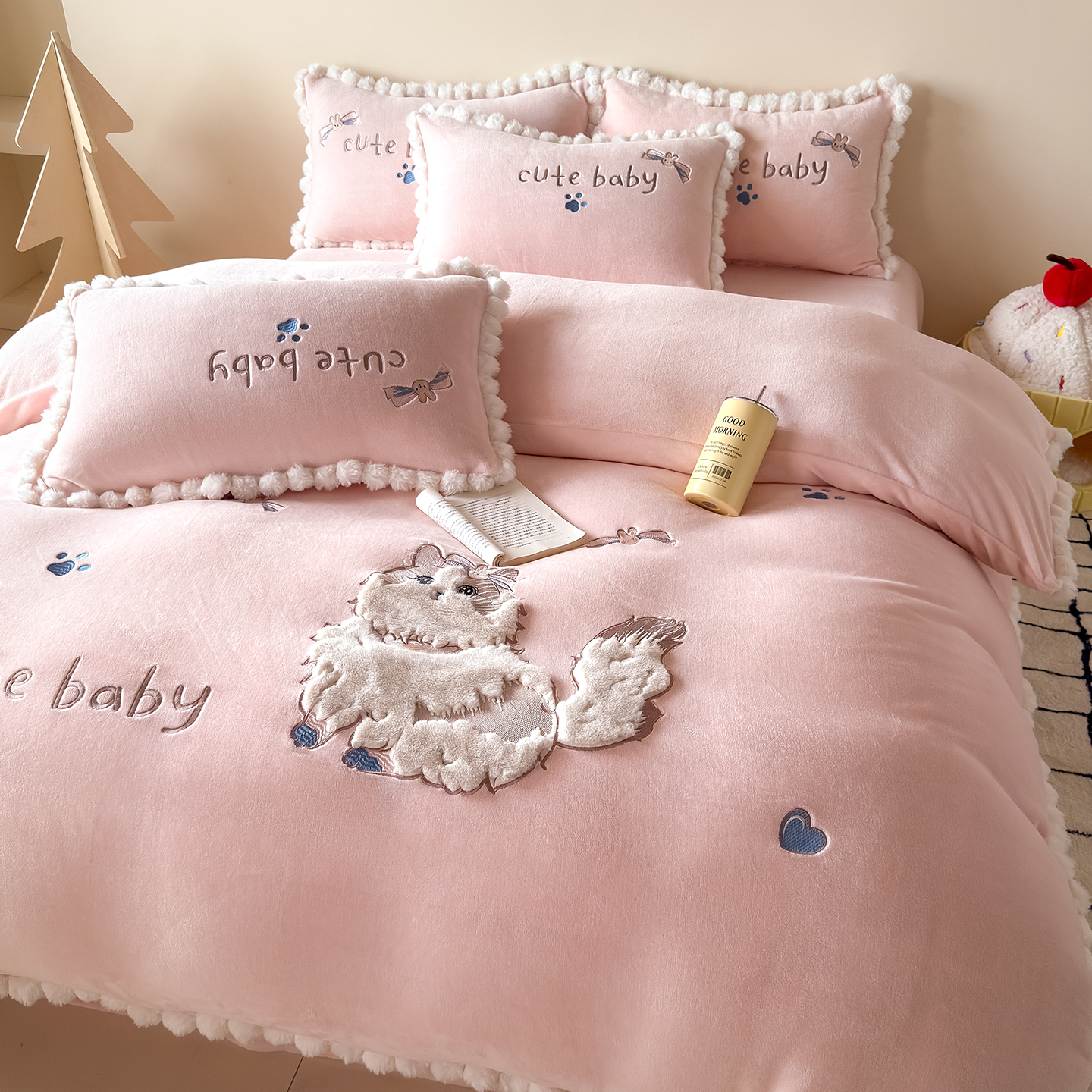 毛绒绒四件套牛奶绒被套冬绒加厚