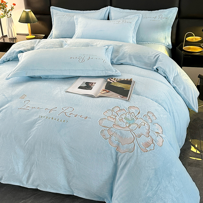 冬天加绒加厚牛奶绒床单四件套