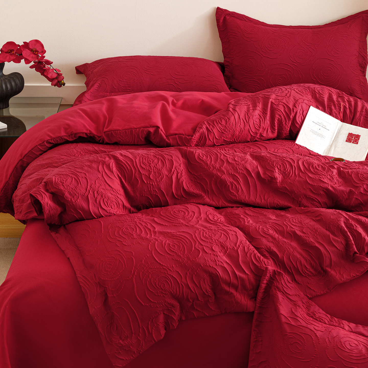 高档轻奢结婚四件套红色婚庆喜被