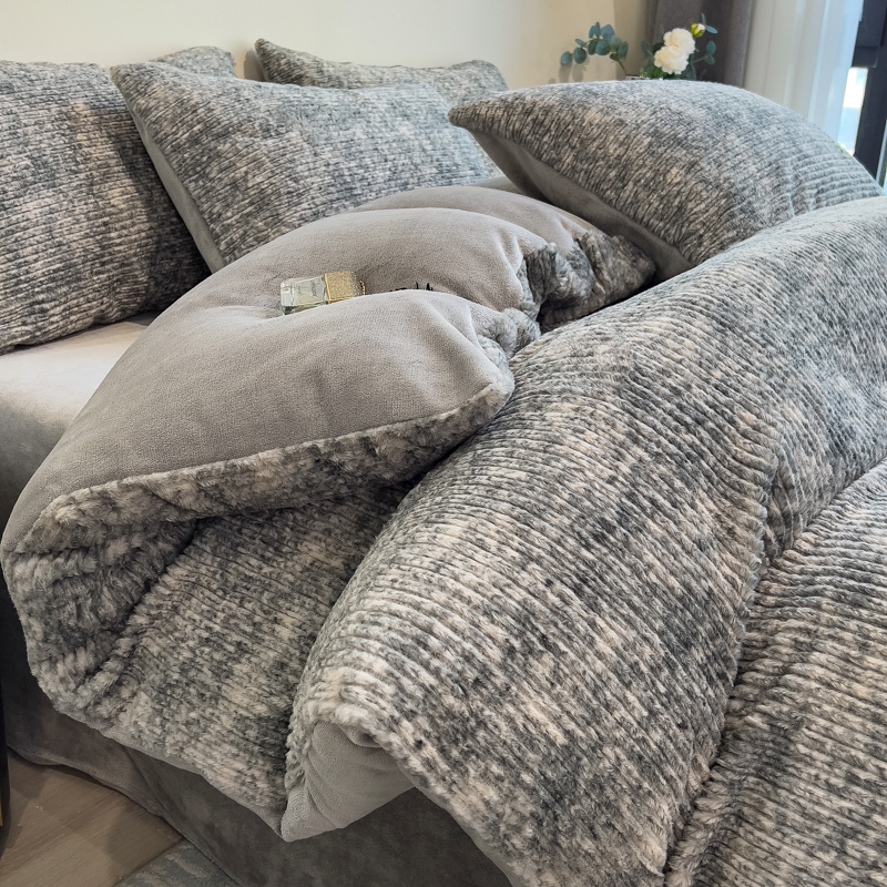 秋冬季加厚保暖兔毛牛奶绒四件套