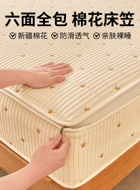 六面全包床笠拉链款全棉棉花床垫套全包加厚床罩床垫保护罩可机洗