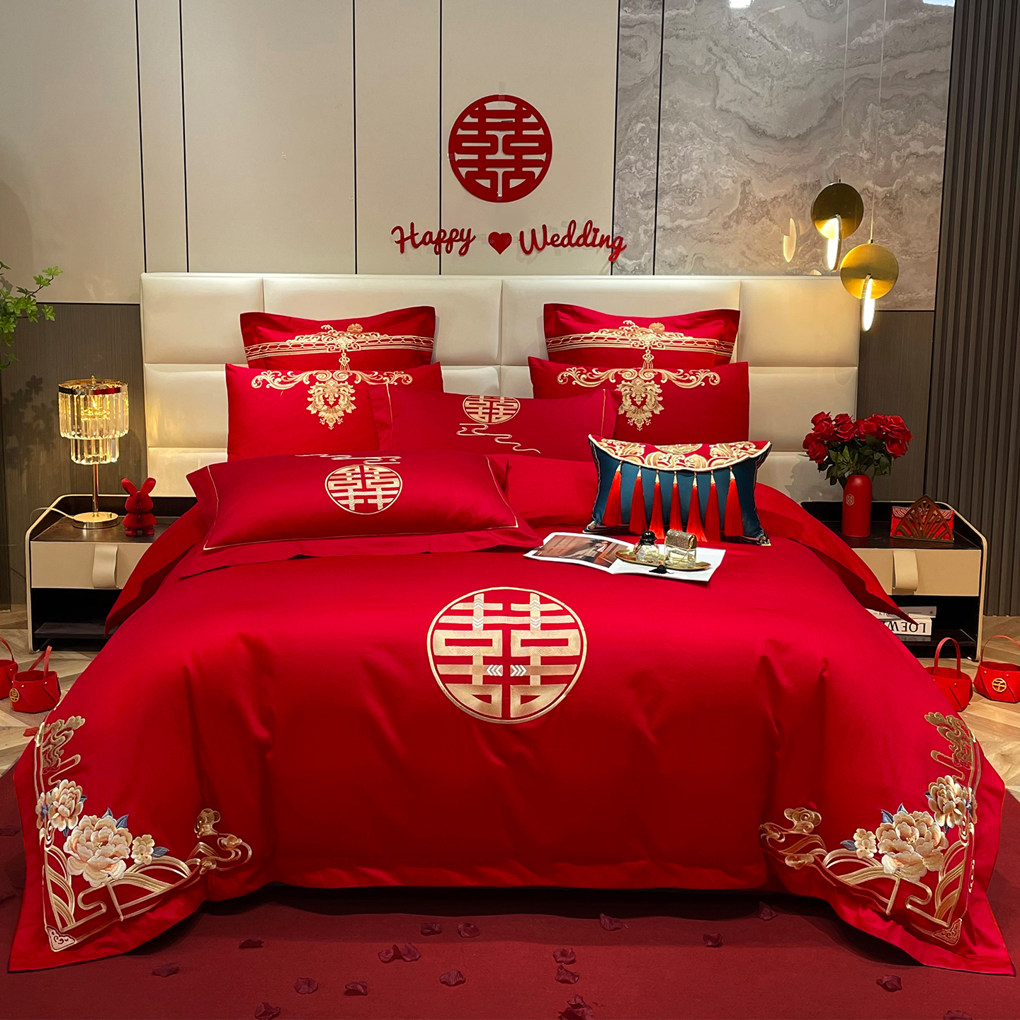 高档婚庆四件套全棉纯棉陪嫁喜被