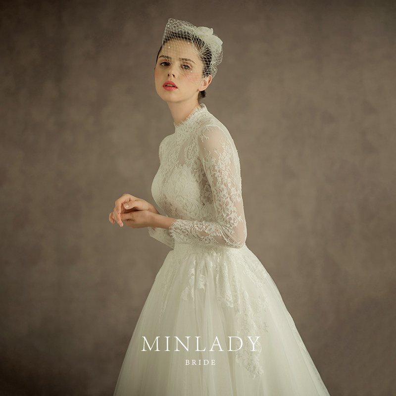 婚纱礼服2020新款新娘拖尾蕾丝长袖高领显瘦公主梦幻宫廷赫本婚纱