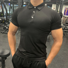 健身服男运动跑步T恤翻领POLO衫速干透气紧身衣私人教练工服定制