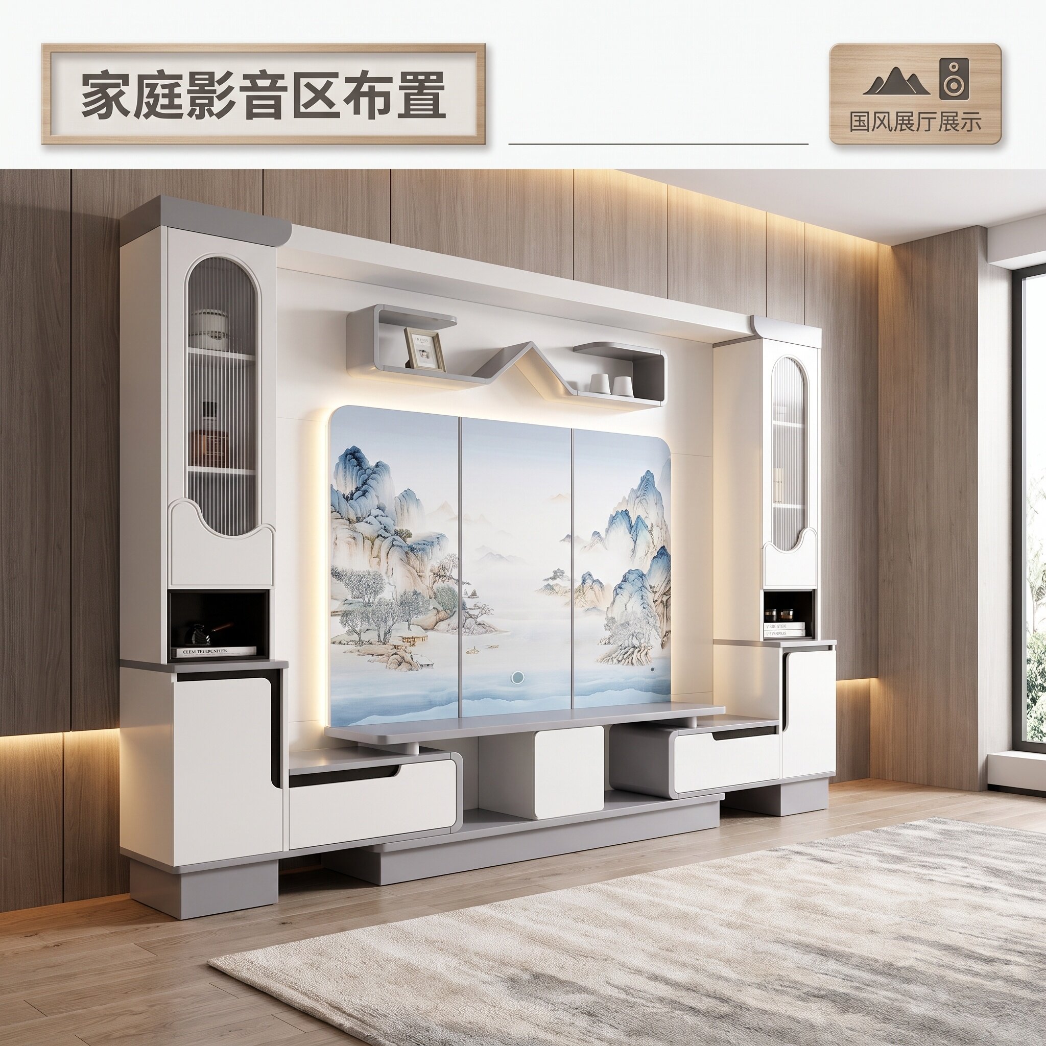 轻奢电视柜背景墙柜组合家用影视墙柜客厅储物柜酒柜一体展示柜
