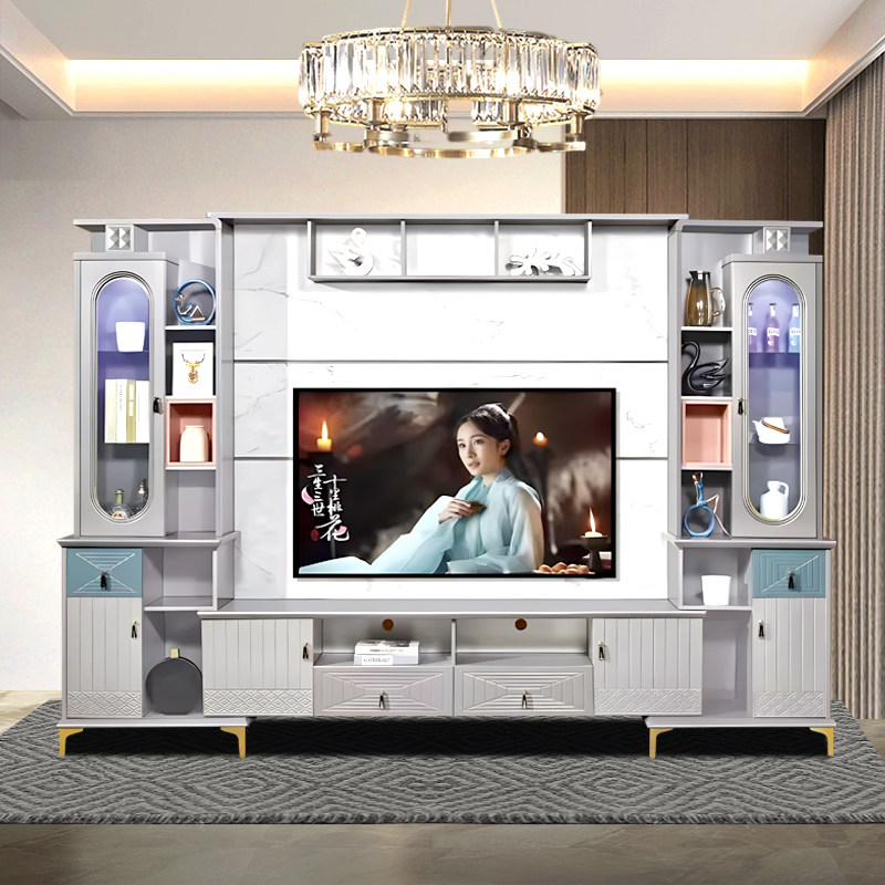 简约现代电视柜背景墙组合家用整体影视墙客厅酒柜储物柜一体地柜