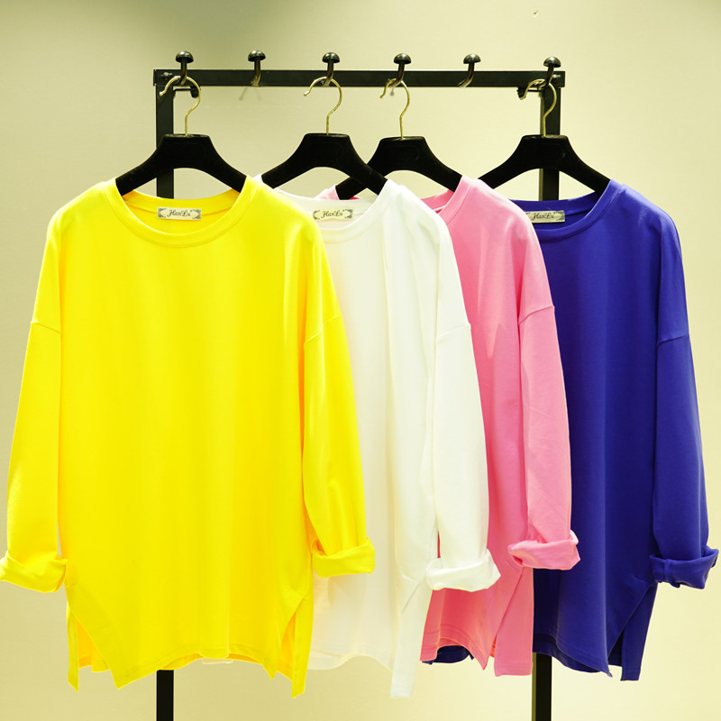 2025春秋新款纯色长袖套头卫衣女中长款韩版潮上衣宽松内搭打底衫