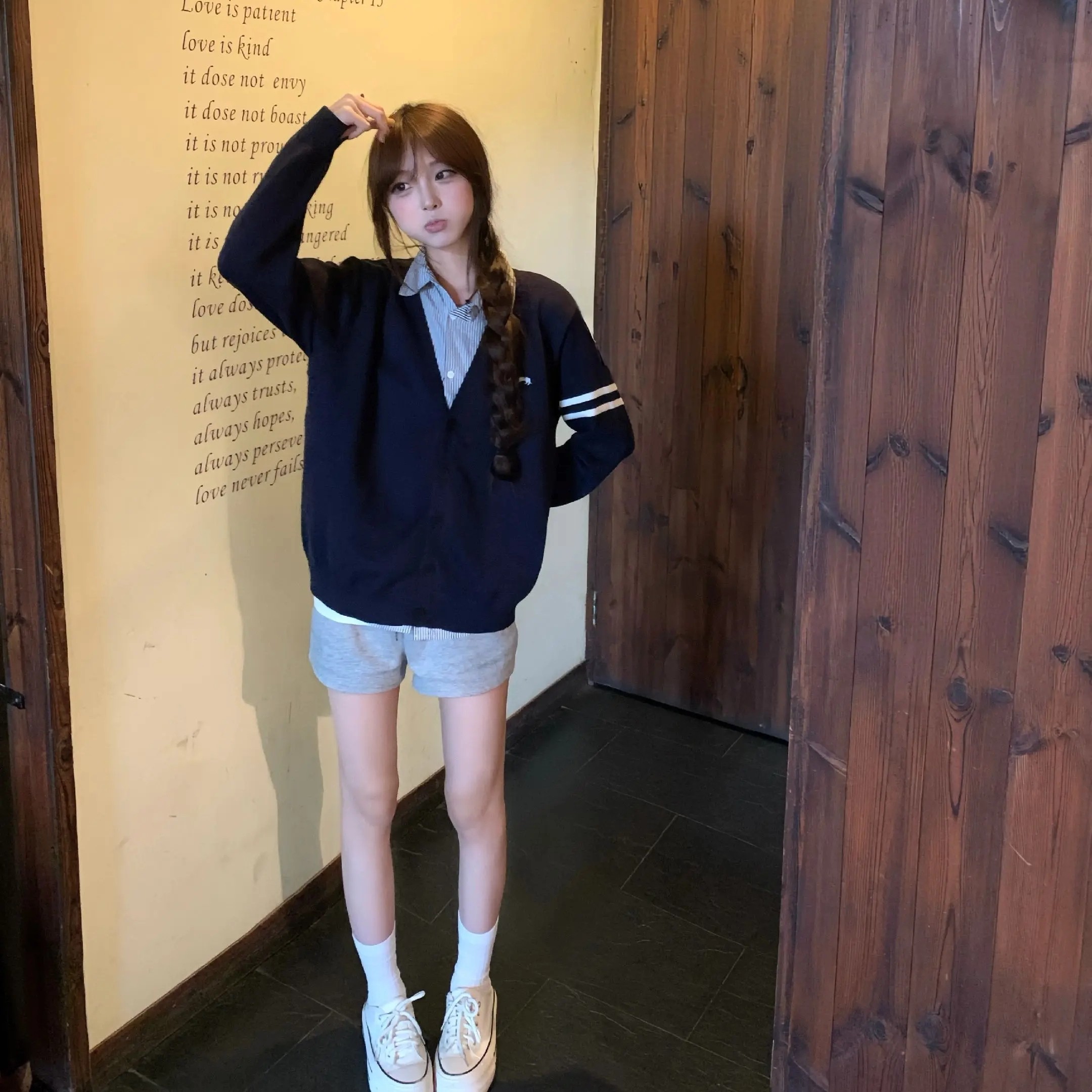 韩系温柔老钱风假两件POLO领针织衫女秋冬情侣学院风高级慵懒外套