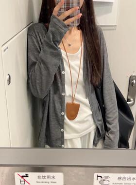 韩系慵懒灰色冰丝防晒开衫外套女2026夏季薄款背心罩衫上衣两件套