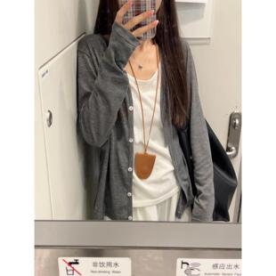 韩系慵懒灰色冰丝防晒开衫外套女2026夏季薄款背心罩衫上衣两件套