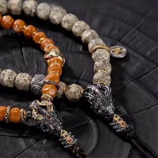 藏式无垠云升龙吟龙头三通背云万向轴弟子整套金刚菩提百香配饰件