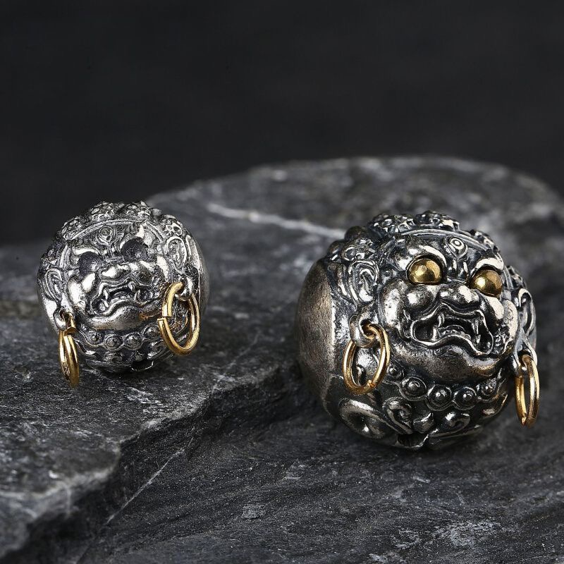 银复古大黑天隔珠腰珠顶珠佛珠金刚菩提手串藏式文玩配饰配件貔貅