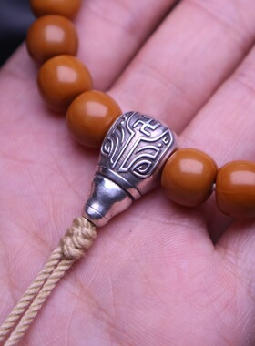 藏式925银仿古纹万字博古纹三通佛头奶嘴金刚菩提猴头文玩配饰件