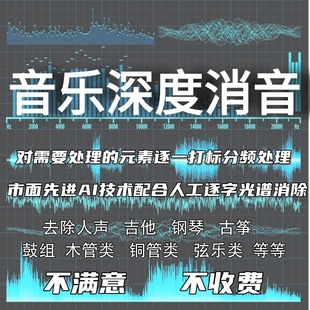 音乐消音伴奏提取无损消除深度消除乐器声鼓声人声贝斯声音频消声