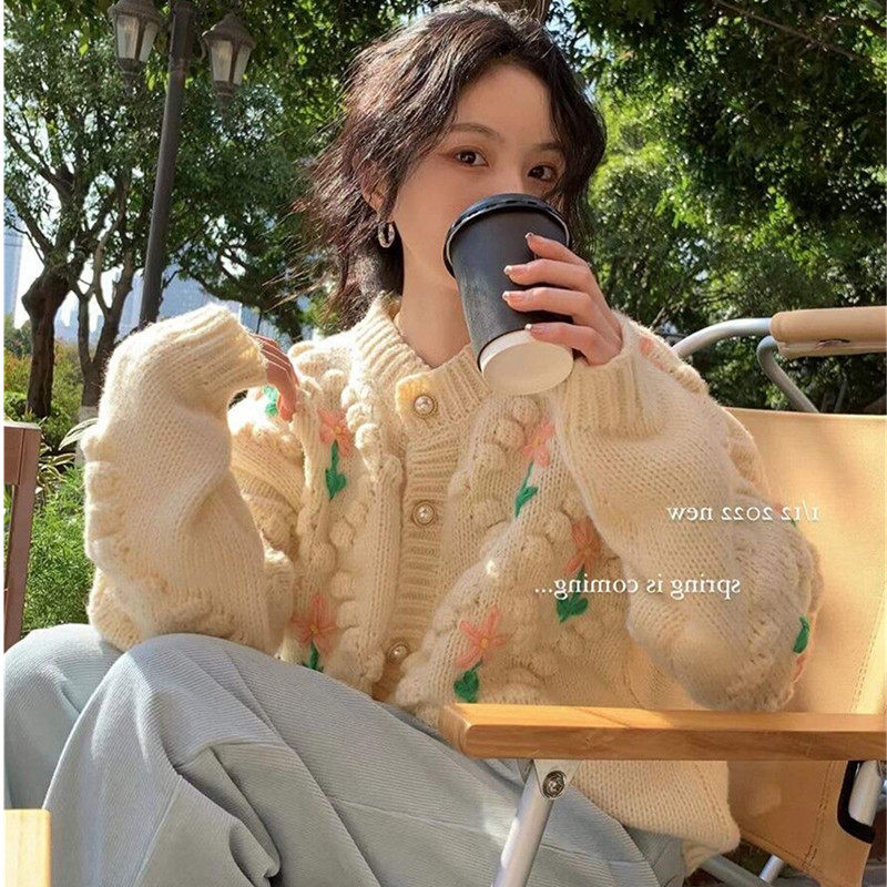 秋冬新款复古钩花针织开衫慵懒风韩版宽松气质毛衣设计感女士外套,女装/女士精品,毛衣,淘宝优惠券,粉丝福利购,淘宝优惠卷