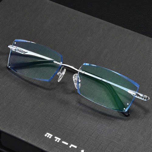 guppo纯钛成品近视眼镜 男超轻无框眼镜架钻石切边无螺丝散光变色