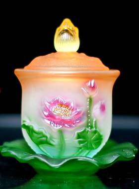 玻璃净水杯大悲水莲花圣水杯家居