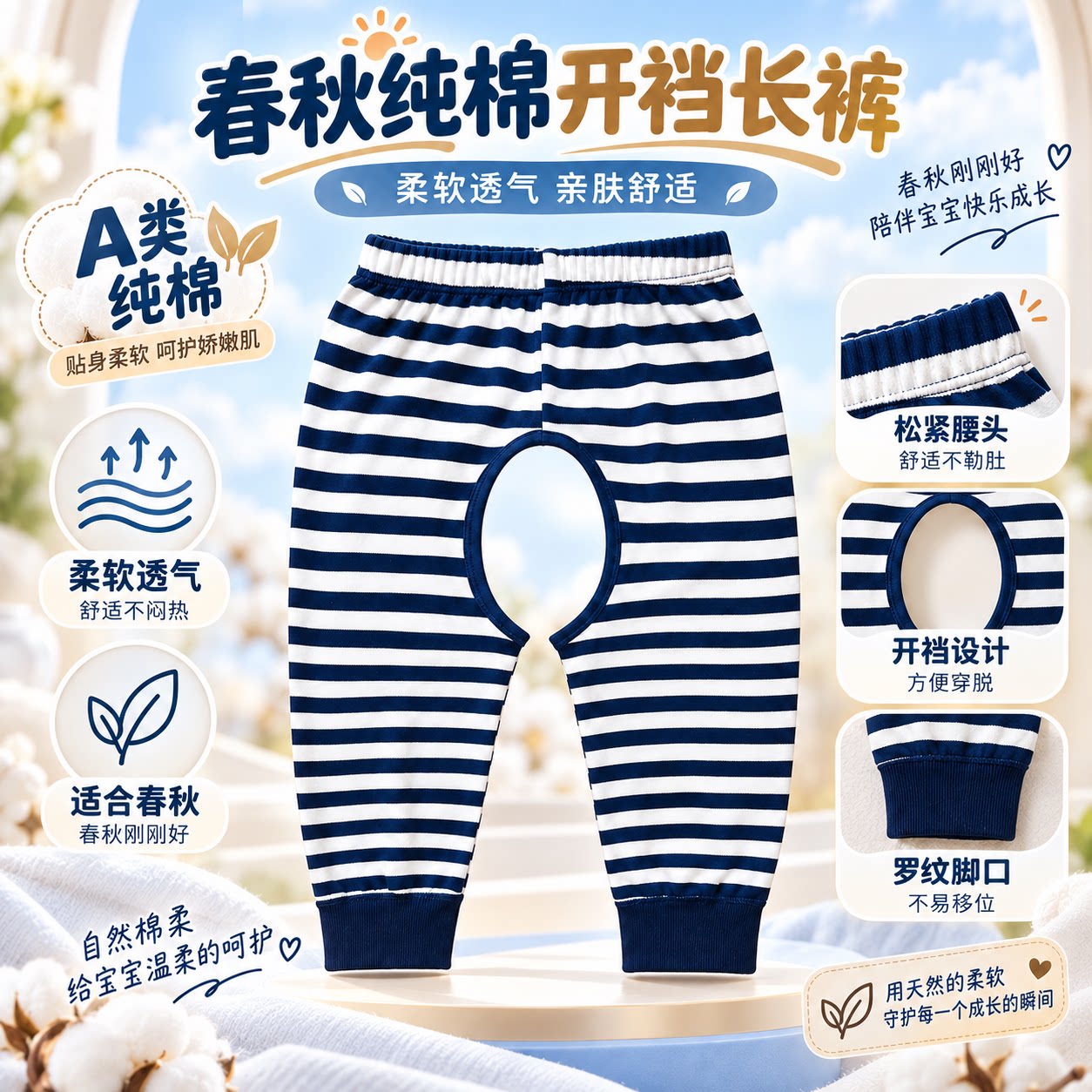 男宝宝开裆裤秋天宝宝纯棉开档裤儿童长裤男童早秋裤子外穿1一3岁