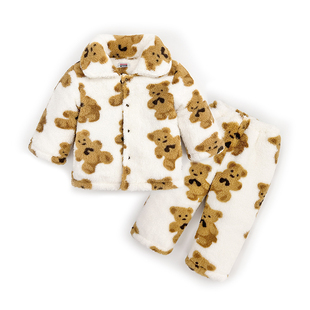 儿童珊瑚绒睡衣冬季 夹棉宝宝居家服女童棉服男童家居服 加绒加厚款