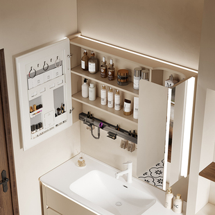 迪普瑞单独镜柜智能美妆折叠镜法式浴室配插座多功能收纳吹风机架