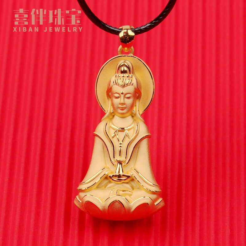 喜伴999足金吊坠观音黄金 3d硬金观音头像黄金吊坠纯金项链挂坠