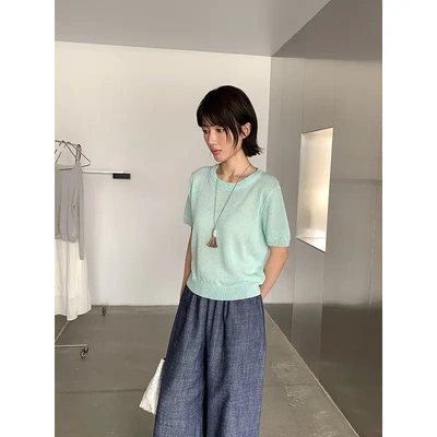 MMC DITION镂空针织衫女短袖夏季薄款设计感高级后背绑带露腰上衣