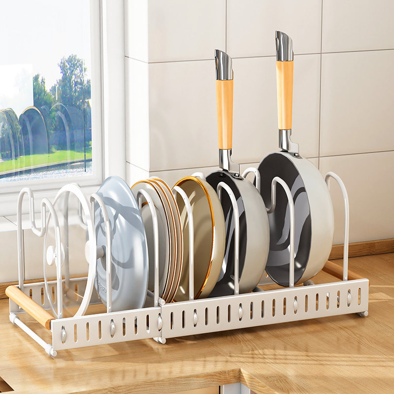 可调节伸缩锅具收纳层架厨房锅架置物架整体橱柜内台面碗碟架家用