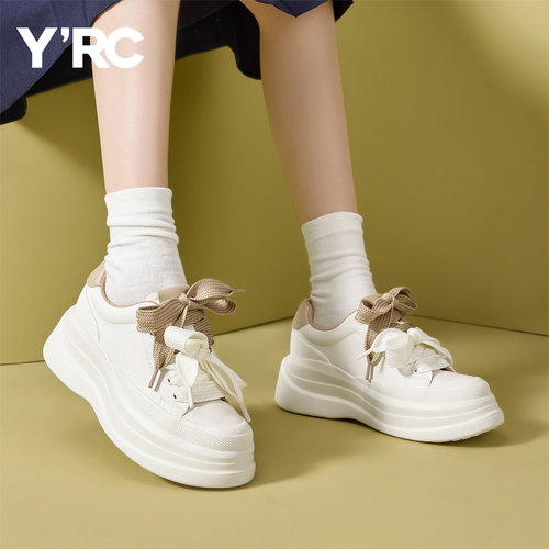 YRC厚底休闲小白鞋女2025秋季新款小个子增高通勤百搭面包板鞋