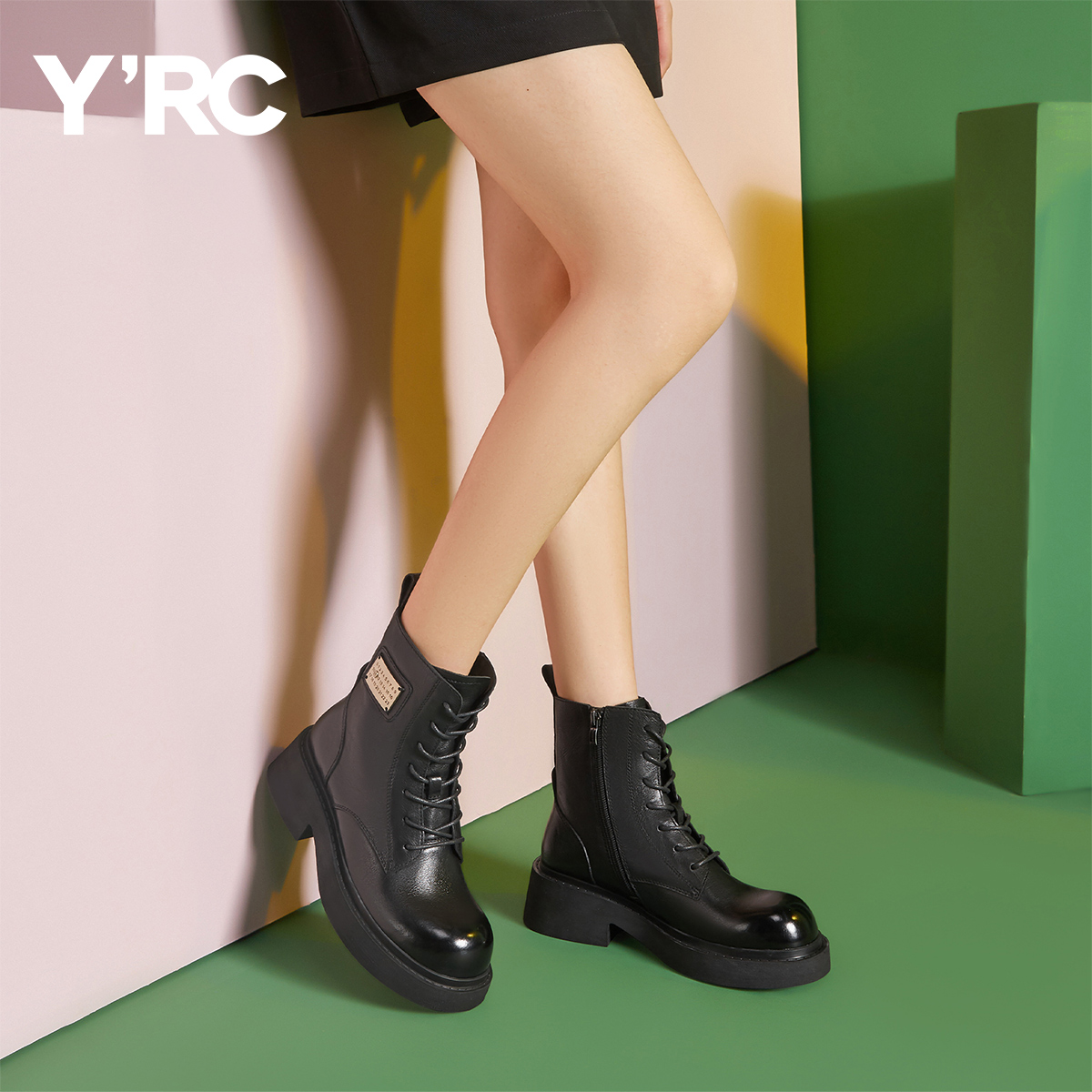 YRC女鞋头层牛皮马丁靴英伦复古