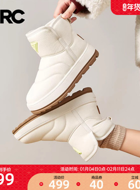 YRC白色加绒雪地靴女冬季新款防水厚底百搭中筒面包大棉鞋