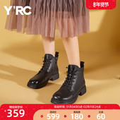 女英伦风马丁靴新款 冬季 商场同款 YRC皮鞋 真皮显瘦法式 小短靴
