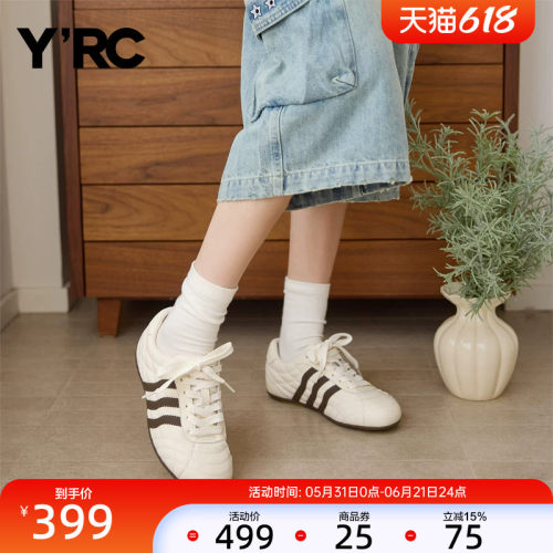 YRC薄底德训鞋女2026春季新款小白鞋ins平底运动赛车鞋轻便休闲鞋
