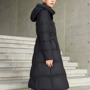 新款收腰女人味过膝冬季保暖时尚加厚连帽羽绒服