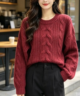 秋冬新款韩版宽松慵懒风麻花套头百搭打底羊毛衫内搭毛衣女