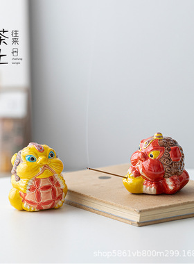 国潮交趾陶摆件招财吉狮家居客厅中式陶瓷办公桌开业装饰礼品