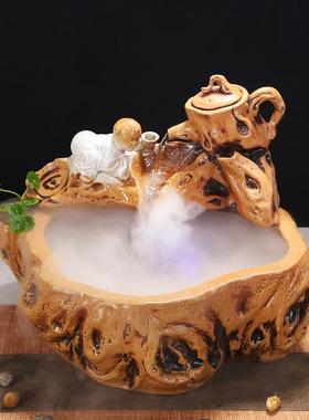 中式风招财加湿器小沙弥家居装饰