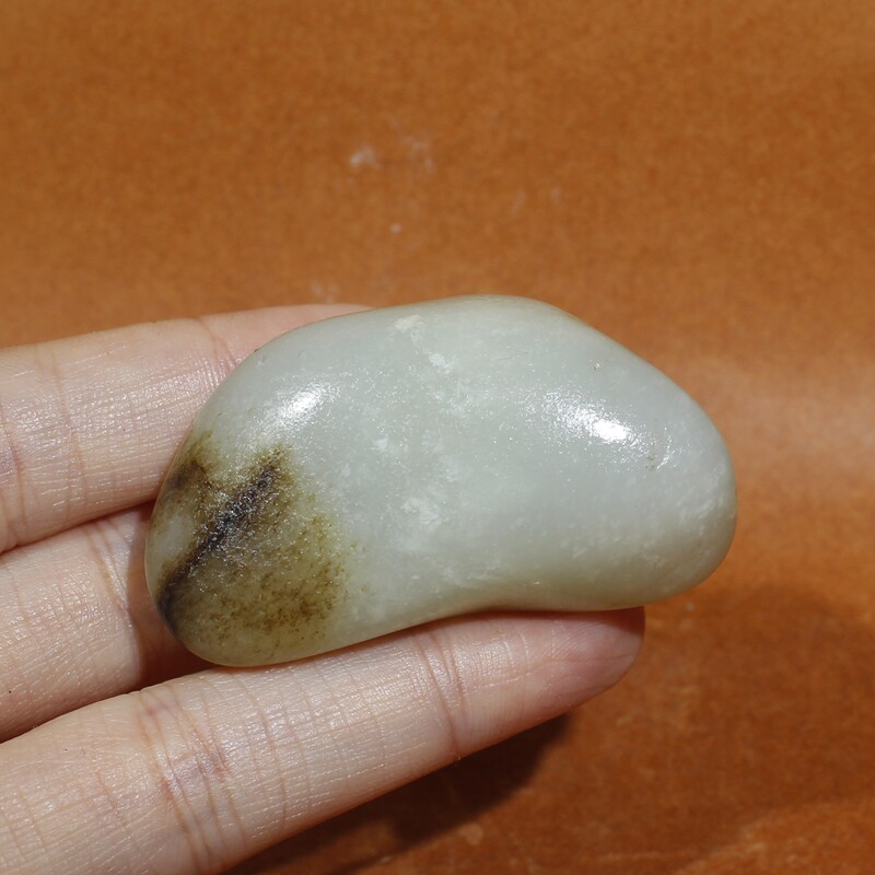 真皮原籽46克和田玉天然玉石白玉籽料原石好型顺手小把件料挂件料