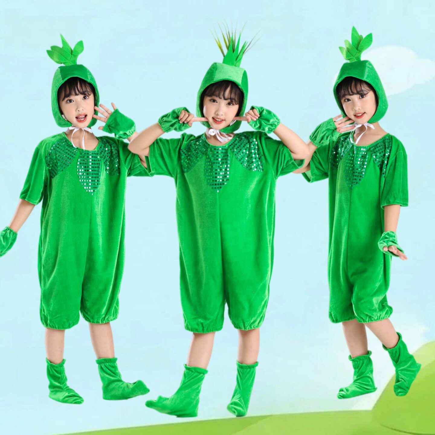 幼儿园拔苗助长演出服小禾苗服装小树苗大树绿色禾苗小草表演服装