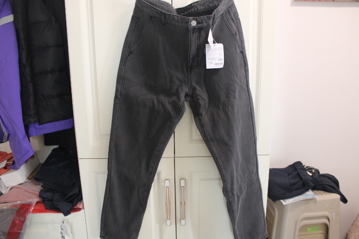 冬季加厚保暖中腰直筒牛仔裤子