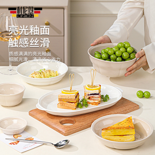 利尼恩家用2024新款陶瓷餐具套装高级感轻奢釉下彩纯白椭圆鱼盘
