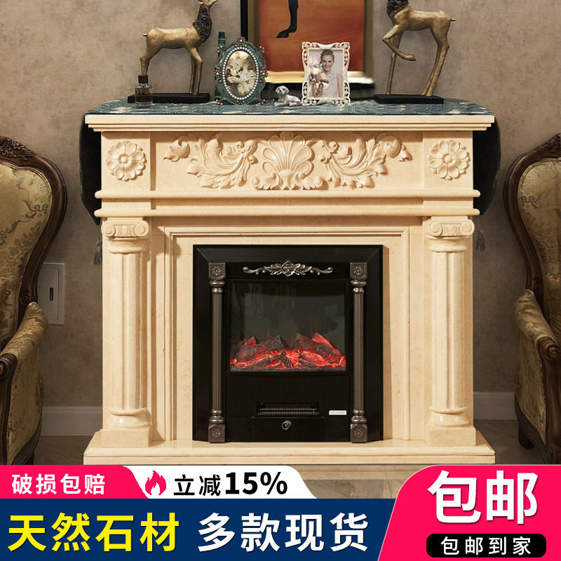 大理石壁炉架轻奢装饰柜定制电视柜美式家居摆件石雕天然石材壁炉