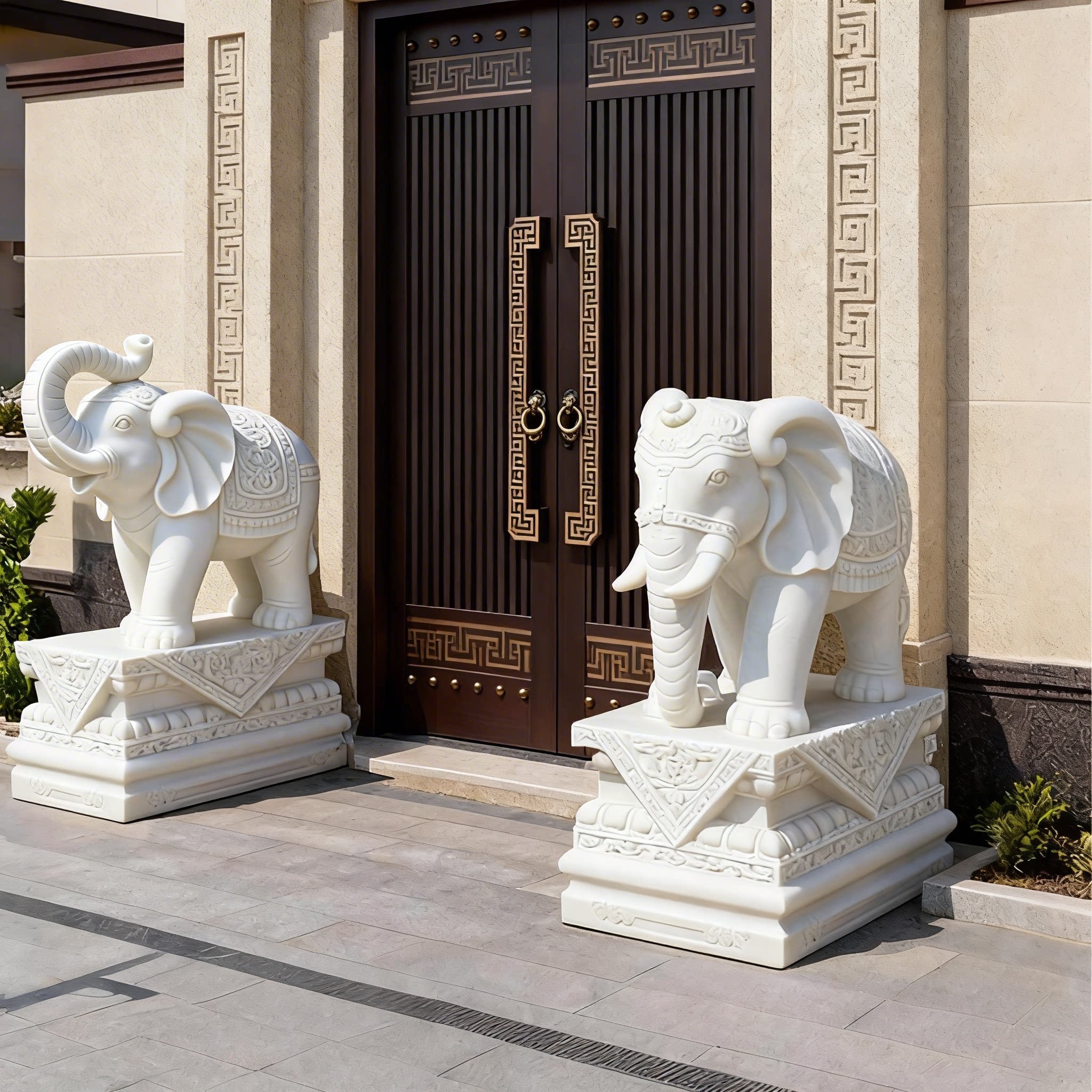 石雕大象汉白玉一对别墅庭院门口风水装饰石墩摆件石头小象