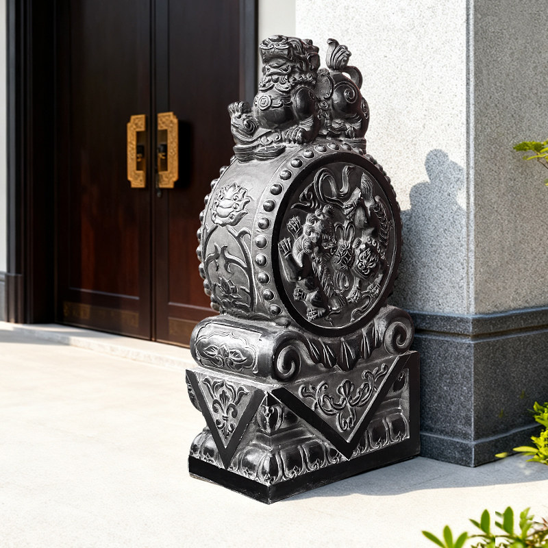 石雕门墩抱鼓石一对天然青石貔貅家用庭院门口石鼓石墩户外摆件