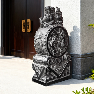 石雕门墩抱鼓石一对天然青石貔貅家用庭院门口石鼓石墩户外摆件