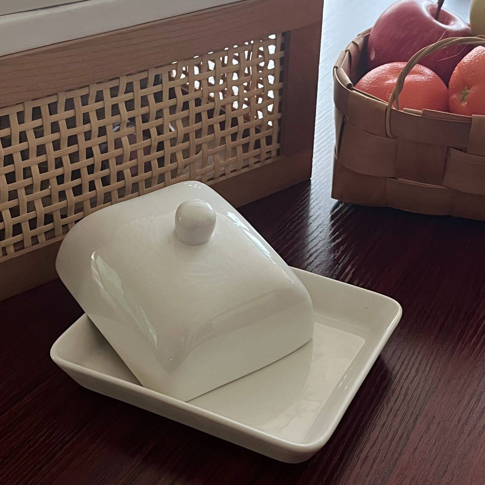 黄油盒陶瓷白色带盖方形牛油盒芝士奶酪保鲜西餐奶酪盒BUTTERDISH