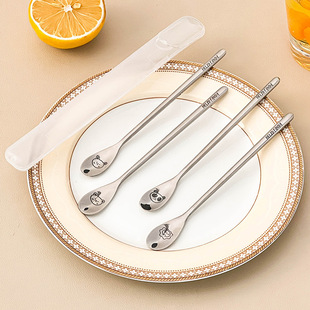 304长柄搅拌勺奶茶咖啡勺创意调酒冰勺带收纳盒卡通调羹勺