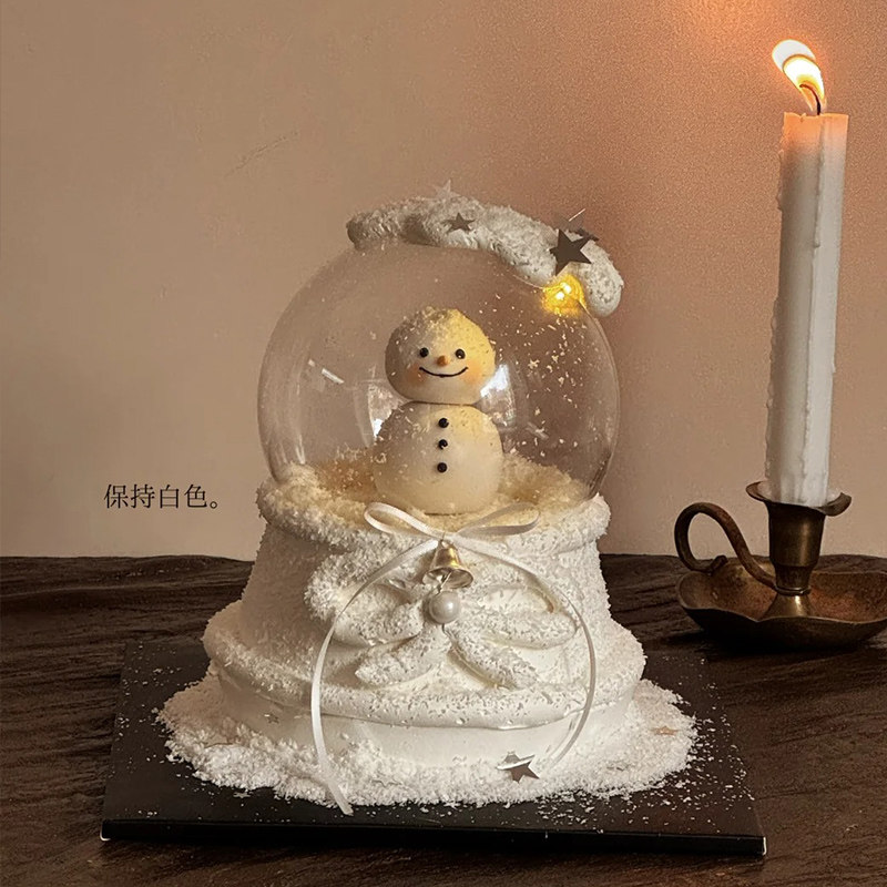 小红书同款圣诞节水晶球蛋糕装饰五角星插件雪人带灯节日烘焙装扮
