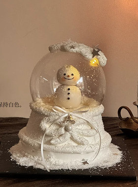 小红书同款圣诞节水晶球蛋糕装饰五角星插件雪人带灯节日烘焙装扮