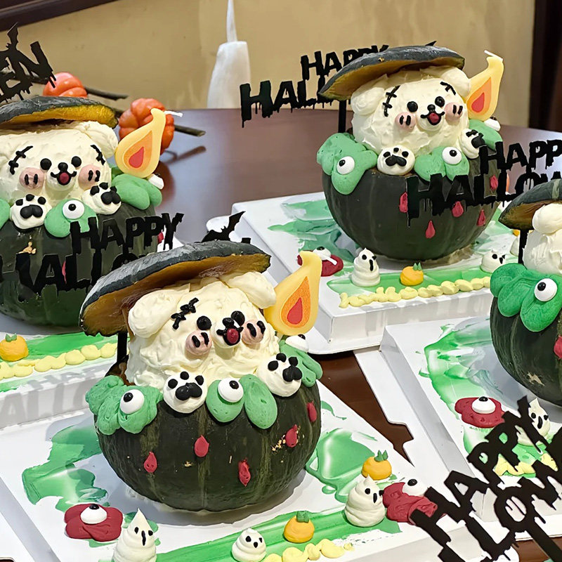万圣节巴斯克恶魔南瓜狗狗蛋糕装饰搞怪插件火苗蜡烛蛋糕装饰插件