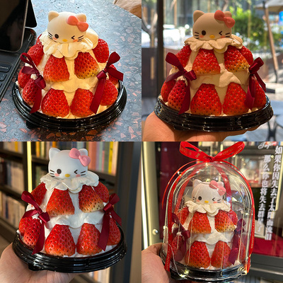 网红圣诞节KT猫透明蛋糕盒包装盒蛋糕装饰hello kitty甜品打包盒